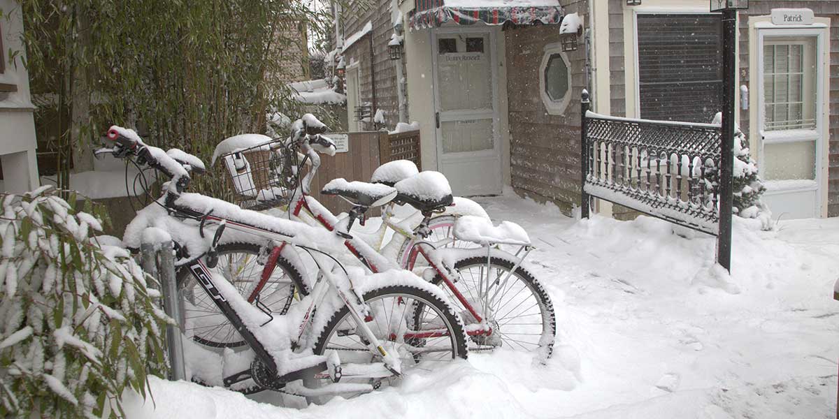 Two bikes parked in front of our Provincetown lodging