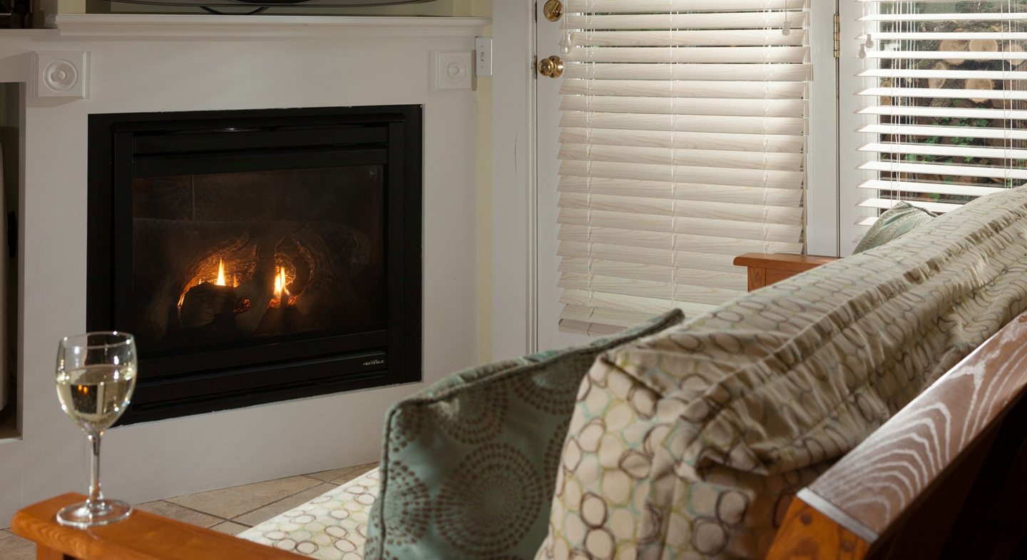 Charming fireplace in the Michael Room at Gabriel's Provincetown