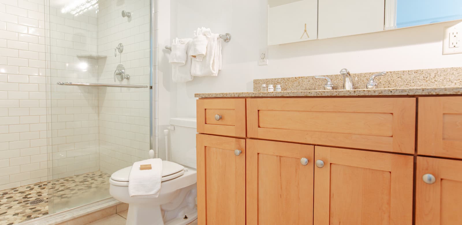 Bathroom with walk-in shower at our hotel