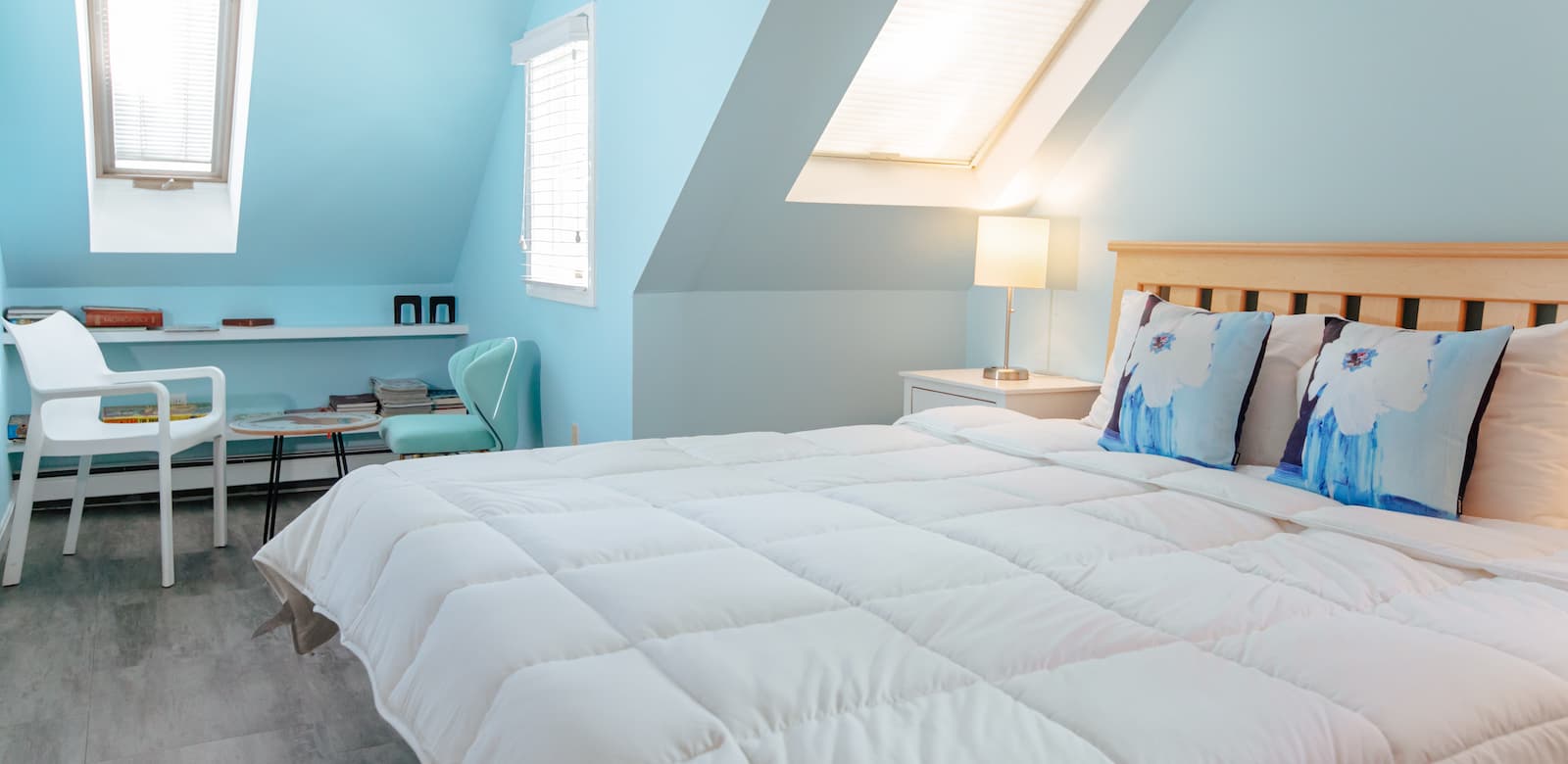 Bedroom with Cathedral Ceilings and Desk