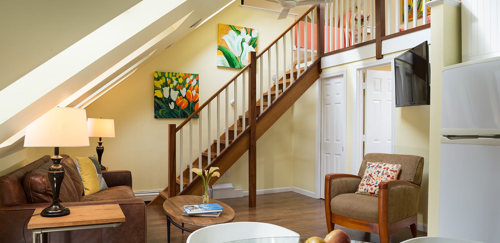 Living Room looking up to two story loft in Montgomery Room