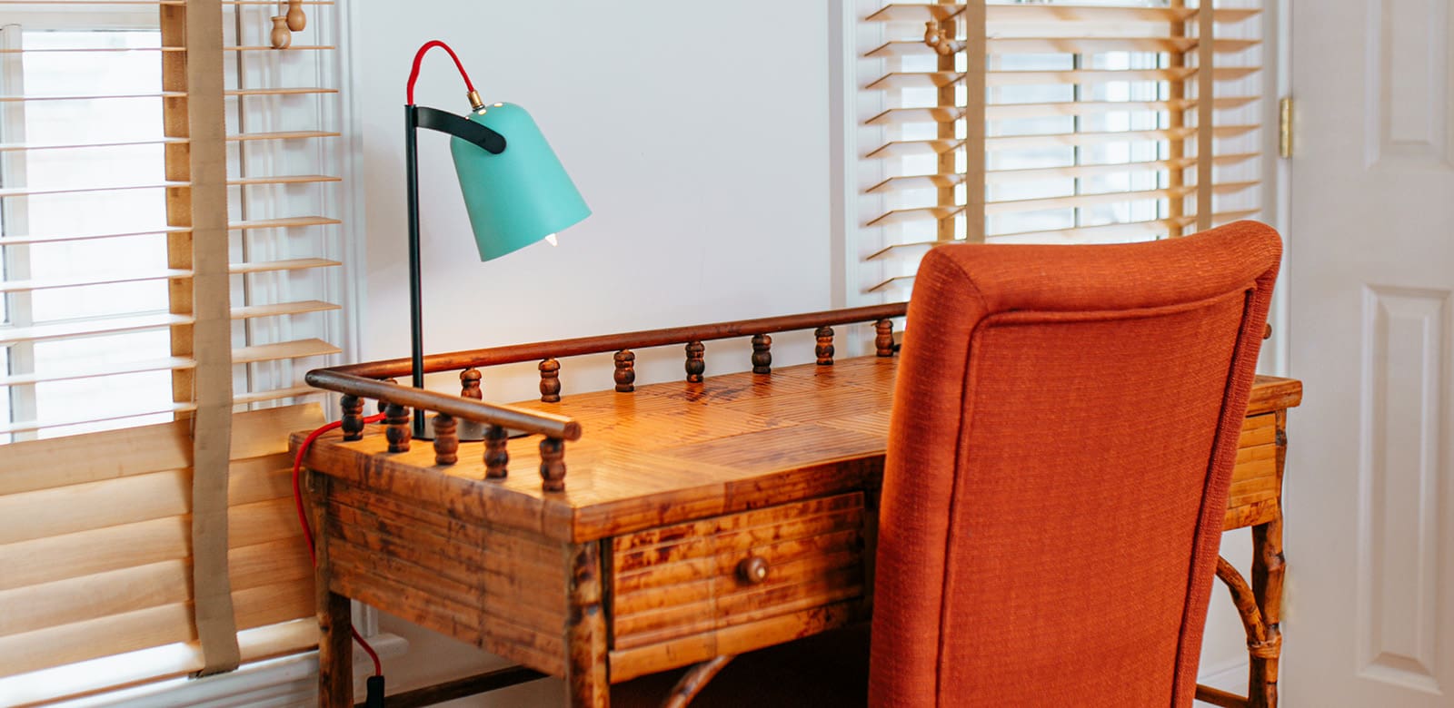 Close up to working space chair and table at Olivia