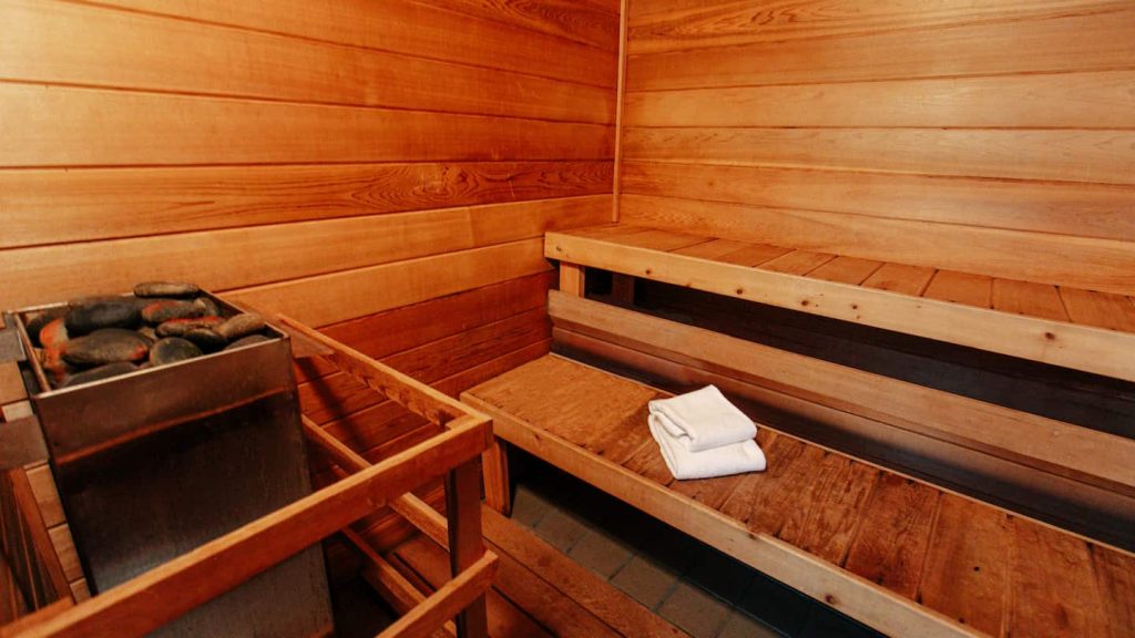 A cedar sauna at our Provincetown hotel during a Cape Cod winter wellness retreat